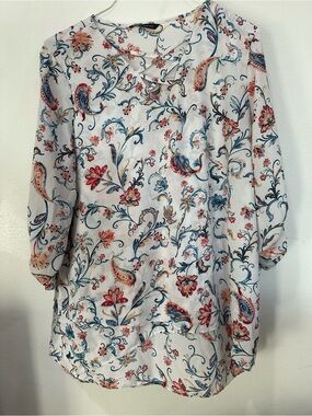 Zac & Rachel White Tunic with Red and Blue Paisley Floral Print